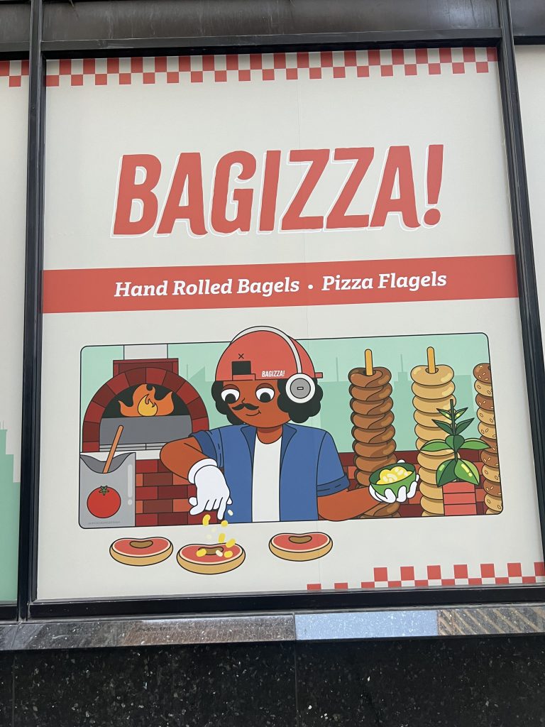 A new bagel restaurant/pizzeria concept called Bagizza! soon to open in the former Joseph Abboud store at 424 Madison Ave. 