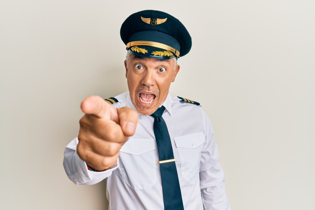 An angry airline captain.